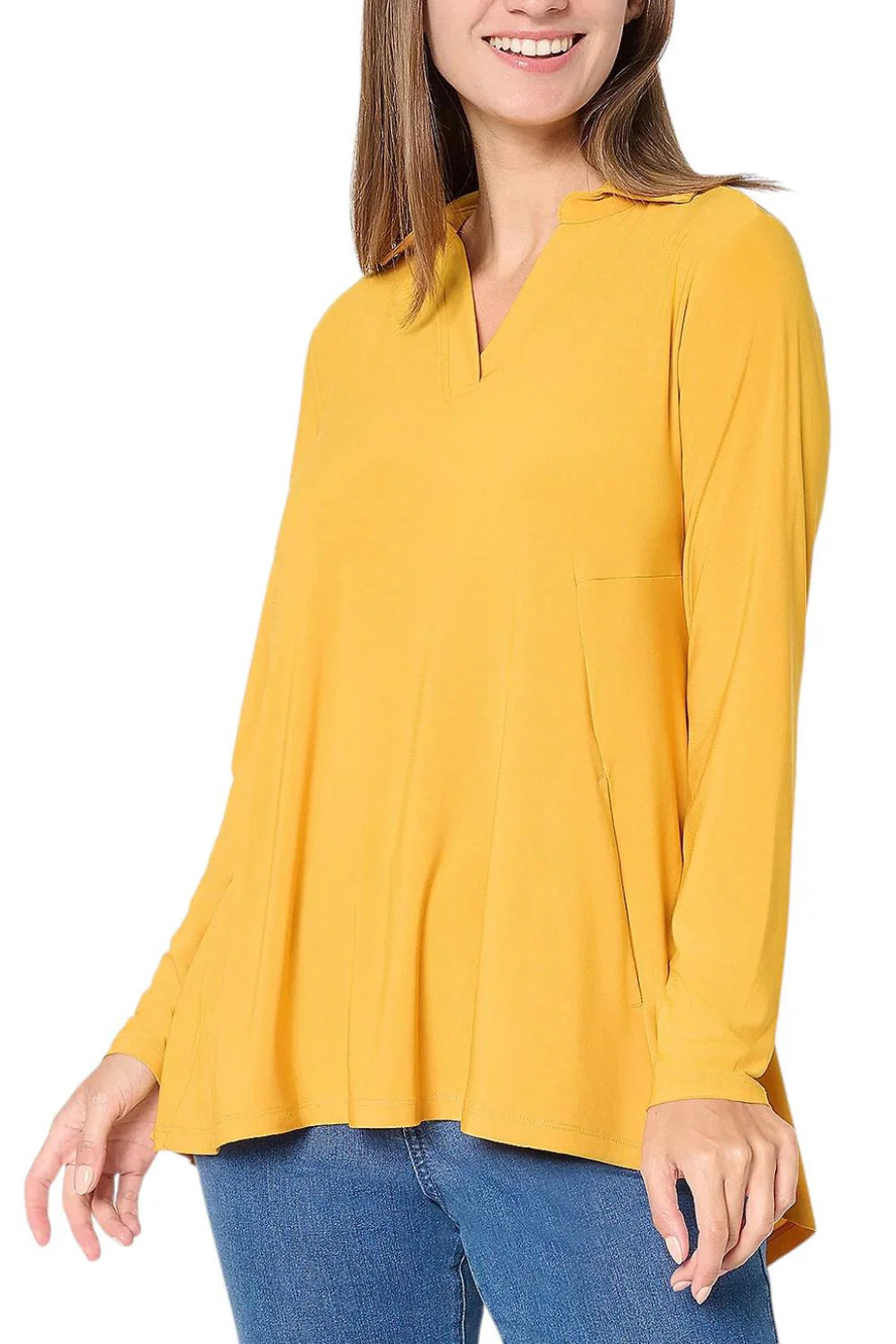Women with Control Women's Como Jersey Split Neck Hi Low Tunic Gold - Regular